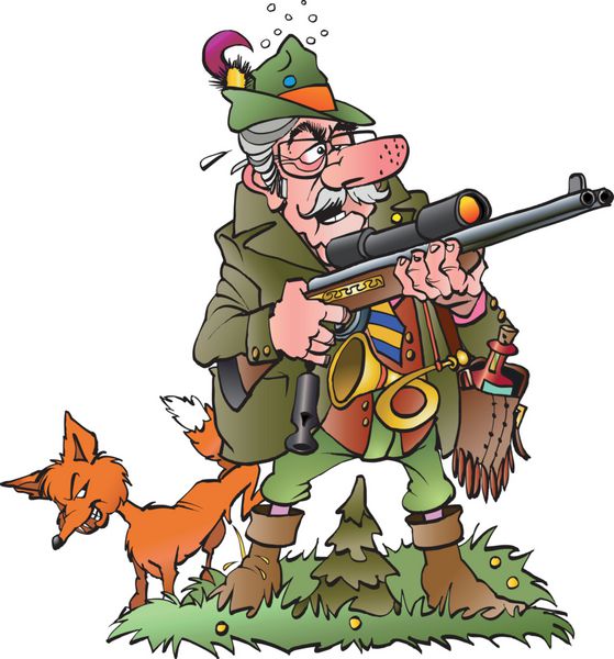 تصویر برداری کارتونی از یک شکارچی احمق قدیمی