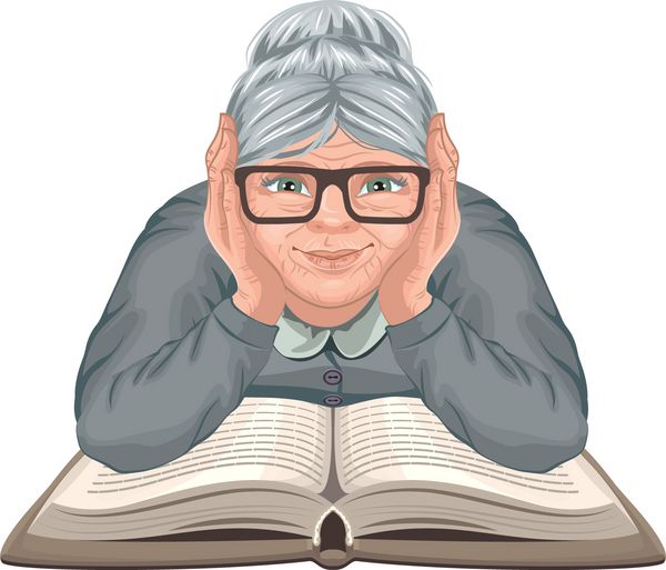 مادربزرگ کتاب خواندن پیرزن در عینک دست های خود را روی یک کتاب باز گذاشت