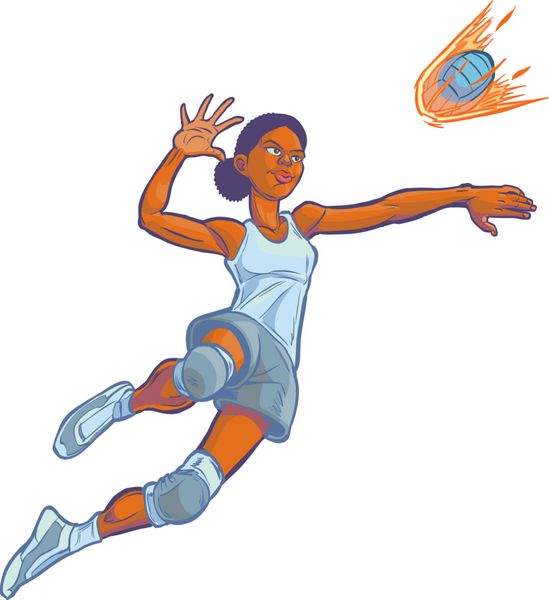 تصویر کشیدن وکتور کارتون والیبال شعله ور دخترانه Spiking