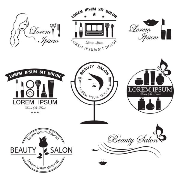مجموعه الگوهای لوگو زیبایی برچسب ها نشان ها عناصر طراحی سالن زیبایی مرکز زیبایی لوازم آرایشی آبگرم و سلامتی