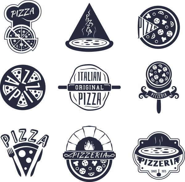 برچسب های پیتزا فروشی پرنعمت آرم و مجموعه وکتور نماد