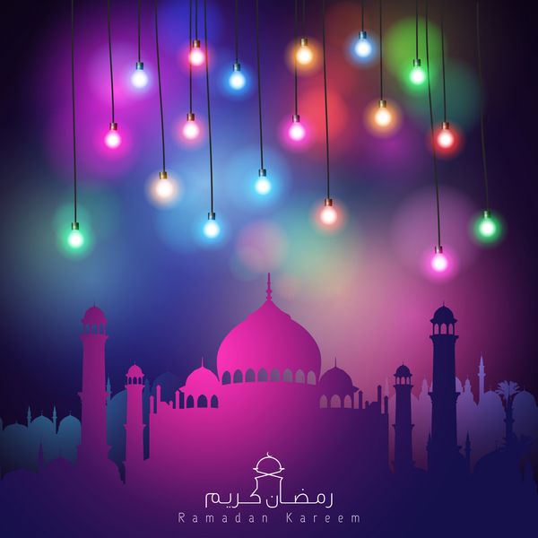 چراغ های رنگارنگ پس زمینه رمضان کریم