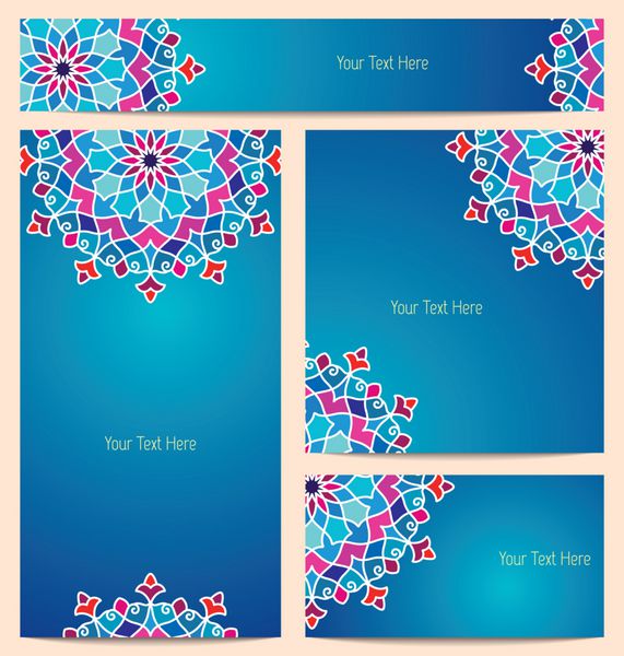 وکتور زیبا و تزئینی رنگارنگ دور طرح الگوی عربی برای تبریک کارت ویزیت الگوی بنر