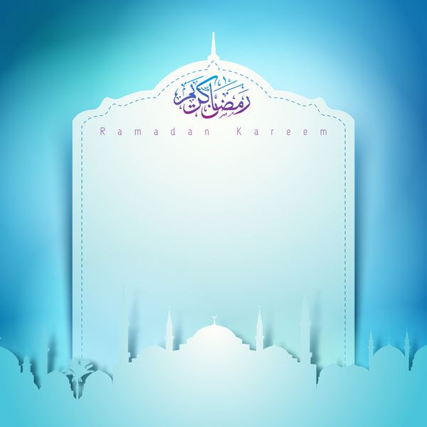 مسجد silhoeutte برای الگوی کارت تبریک با متن خطاطی عربی رمضان کریم
