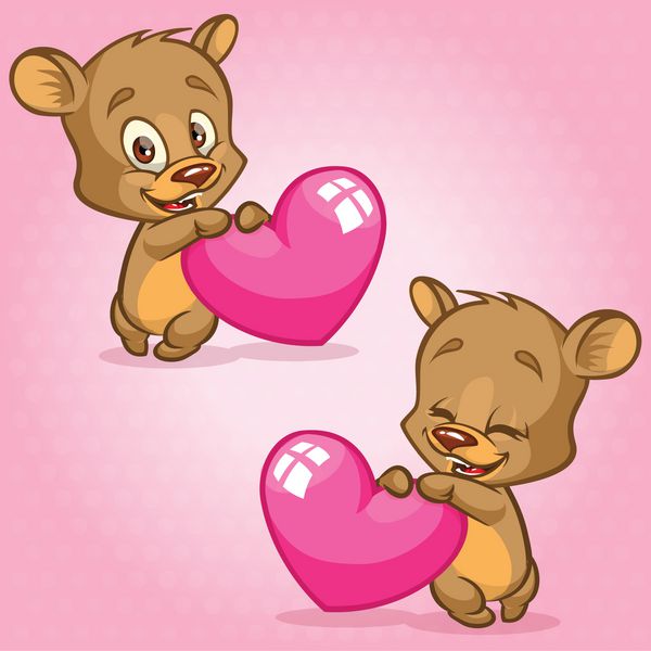 خرس عروسکی ناز نگه داشتن قلب قرمز تصویر برداری برای روز ولنتاین و x27؛ s مجموعه احساسات خرس