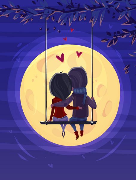 پسر و دختری که ماه را نگاه می کنند شب عاشقانه تصویر برداری زیبا