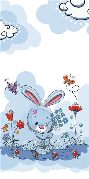 خرگوش آبی میان گلها