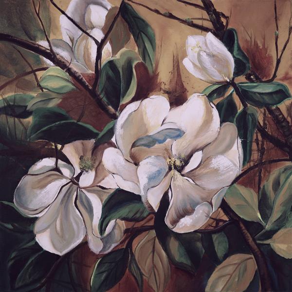 زیباترین گل بهاری رز سفید زیبا و آرامبخش نقاشی رنگ روغن