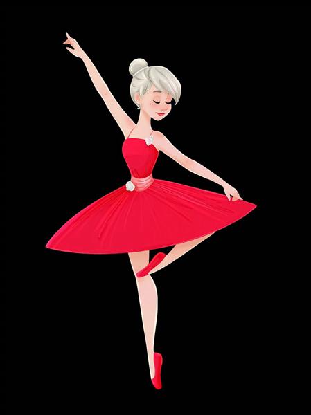 دختر خجالتی لباس قرمز رقص باله نقاشی دیجیتال