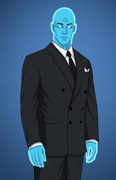 مرد پوس آبی براق کت و شلوار نقاشی دیجیتال