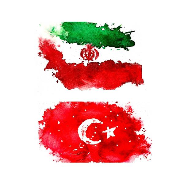 ایران و ترکیه پرچم نقاشی آبرنگ