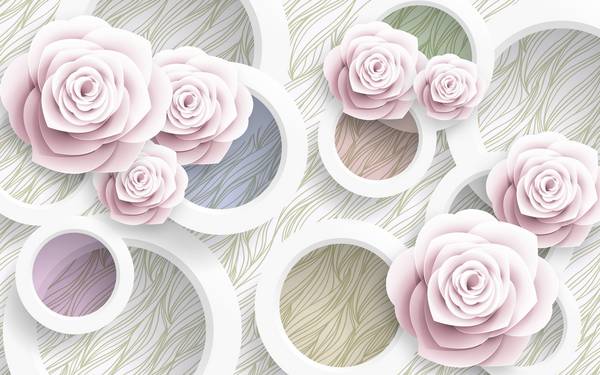 گلهای رز صورتی و حلقه های دایره ای سفید طرح پوستر دیواری زیبا