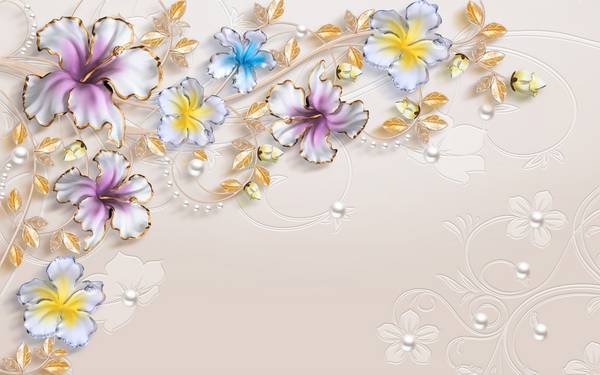 گلهای سه بعدی رنگی و زیبا پس زمینه لاکچری پوستر دیواری خاص