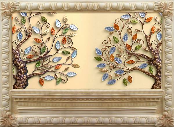 قاب درخت برگ های رنگارنگ پوستر دیواری سه بعدی