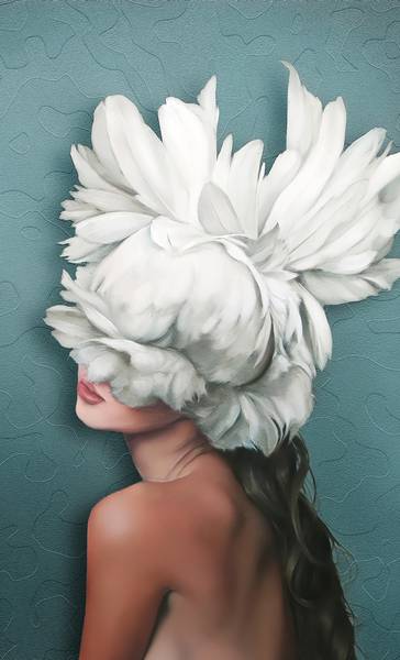 سر گل سفید دختر پوستر دیواری سه بعدی