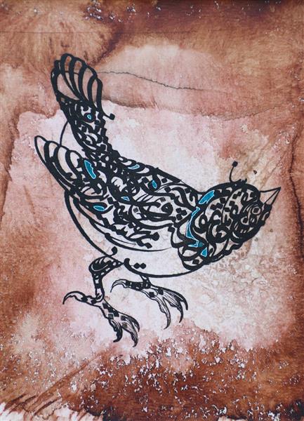 سحر گنجشککان درجیکجیکند به تسبح خدای لاشریکند نقاشیخط پرنده اثر استاد غلامحسین الطافی