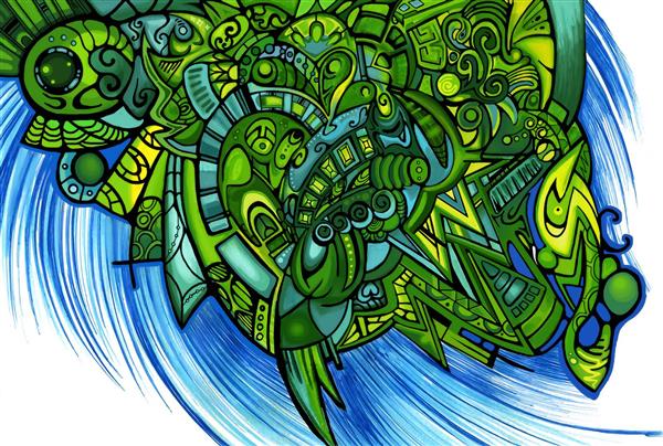 نقاشی ماندالا سبز آبی