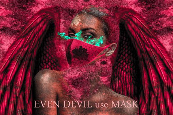ماسک قرمز و کووید 19 طراحی دیجیتال تابلو پوستر اثر خشایار فرخی