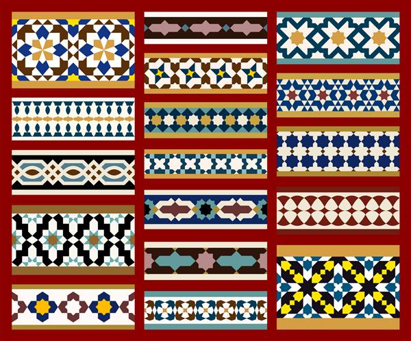 حاشیه های بدون درز به سبک مراکشی تنظیم شده اند کاشی معرق زینت سنتی اسلامی تصویر برداری