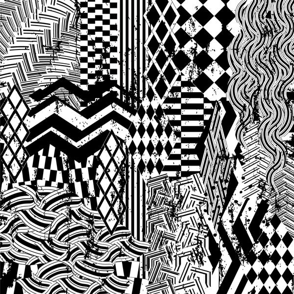 ترکیب پس زمینه هندسی انتزاعی دارای نوارها مثلث ها امواج سکته ها و چلپ چلوپ ها سیاه و سفید