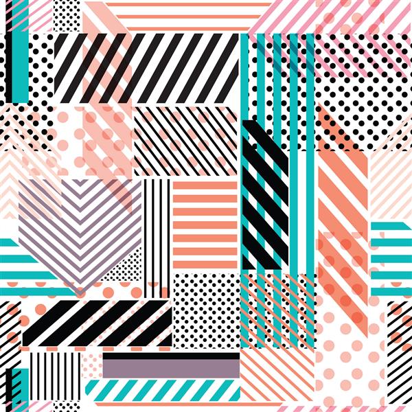 نقطه های رنگارنگ پولکا نوار خط مخلوط الگو در سبک مدرن طراحی وکتور الگوی یکپارچه برای مد پارچه کاغذ دیواری و همه چاپ های رنگ زمینه سفید