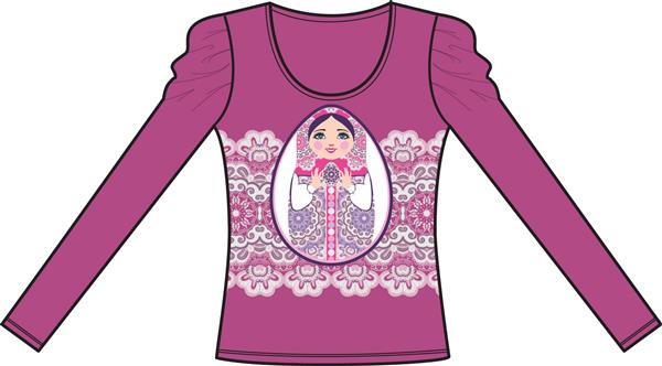 تی شرت زنانه با عروسک ماتریوشکا روسی چاپی