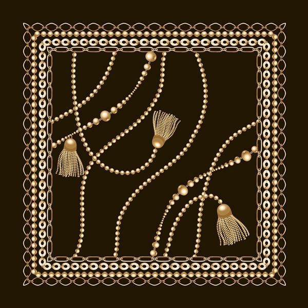 زنجیره ای طلایی با زمینه مشکی منگوله ای تصویرگری مد مجموعه جواهرات طراحی الگوی انتزاعی تصویر برداری