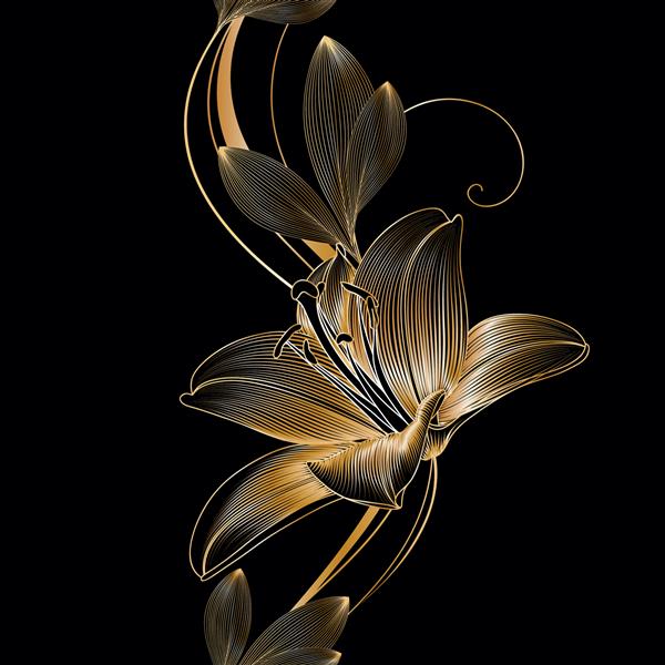 طرح گل بدون درز با سوسن گل طلایی عنصر برای طراحی تصویر وکتور با دست نقاشی