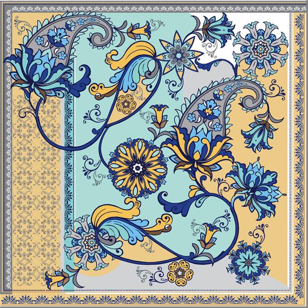 الگوی روسری ابریشمی انتزاعی با گل پنسیلی الگوی زیبای شرقی پیزلی عناصر کلاسیک پیزلی برای طراحی پارچه