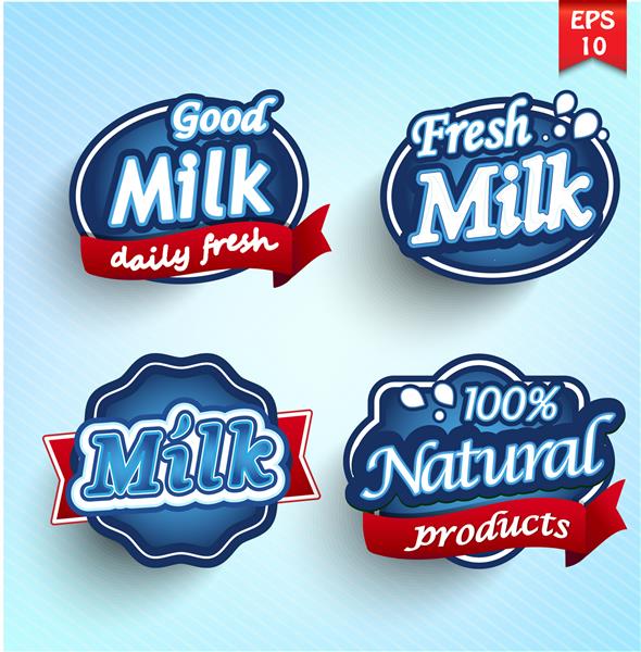 مجموعه ای از برچسب های آرم محصولات شیر ​​و دامداری
