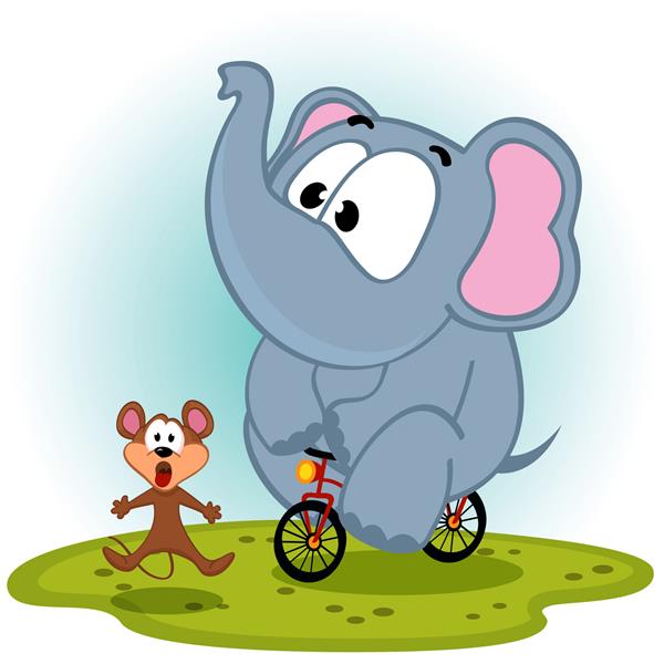 فیل با دوچرخه موش را می گیرد - تصویر برداری
