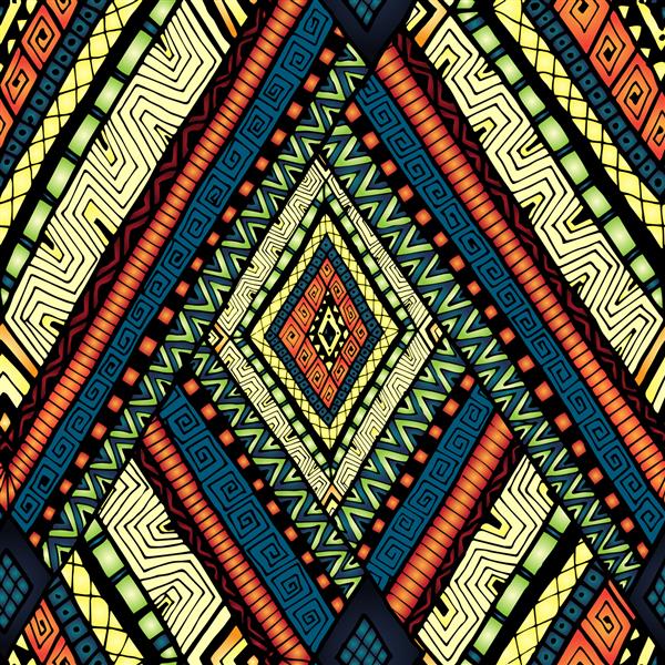 نقاشی اصلی قبیله لوزی الگوی یکپارچه با عناصر هندسی