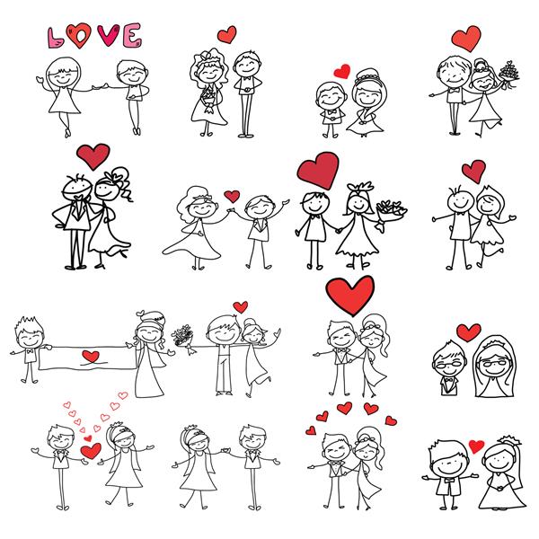 طراحی کارتونی عروسی زن و شوهر شاد