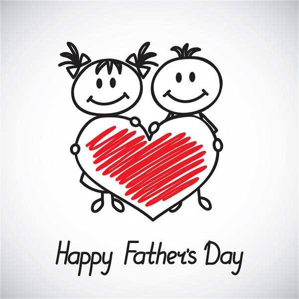 دختر و پسر با قلب بزرگ دودل کارتونی کارت روز پدران مبارک