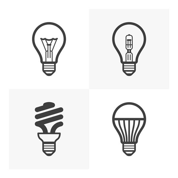 آیکون های مختلف لامپ لامپ رشته ای فلورسنت و LED استاندارد و هالوژن بردار