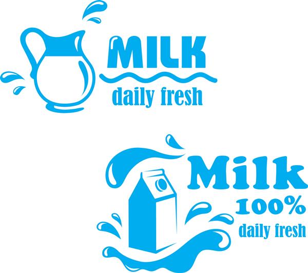 نماد یا آرم شیر کشاورزی تازه با کوزه بسته بندی و متن شیر درصد روزانه تازه مناسب برای طراحی غذا و کشاورزی