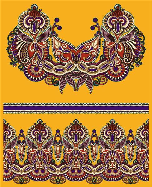 گردن آراسته طرح گلدوزی گل گلی سبک قومی اوکراین طراحی مناسب برای لباس های چاپی یا پیراهن تصویر برداری