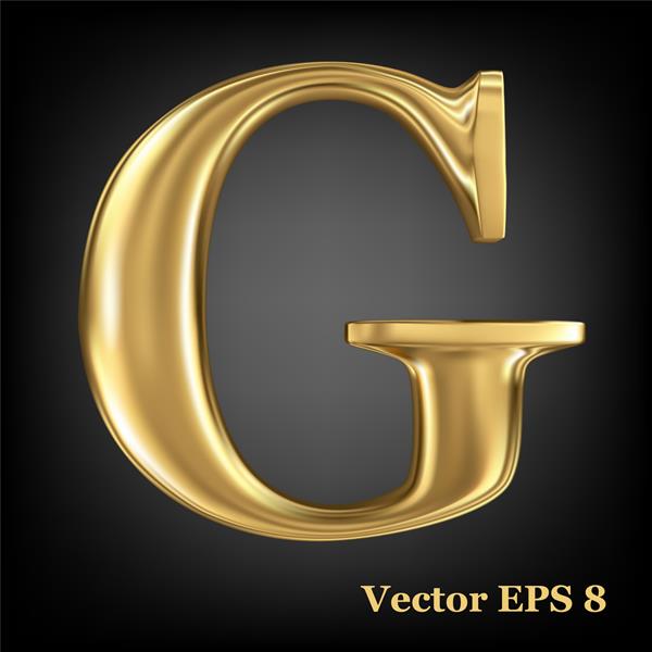نماد سه بعدی فلزی طلایی درخشان حرف بزرگ G - بزرگ وکتور