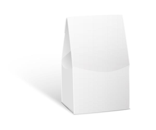 تصویر جعبه بسته بندی محصول سفید که روی پس زمینه سفید جدا شده است وکتور بسته بندی محصول موکاپ