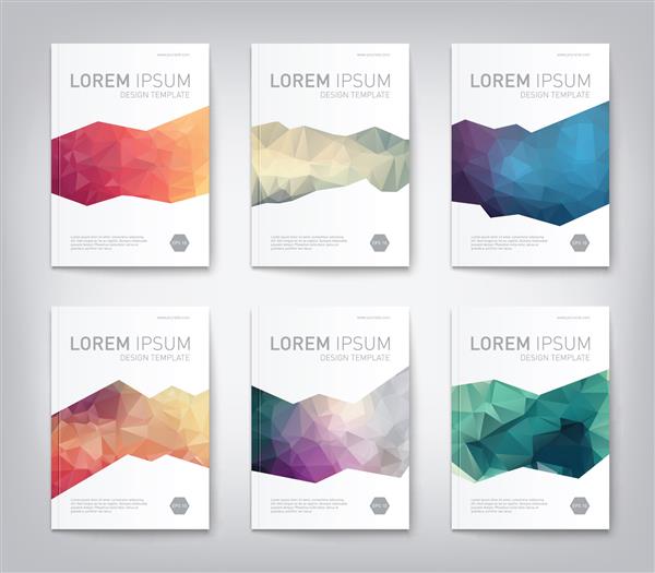 مجموعه ای از جلد مدرن انتزاعی بروشور گزارش الگوی طراحی بروشور با سبک مثلثی هندسی مفهوم تمیز و مدرن وکتور eps 10