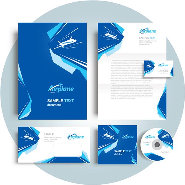 الگوی هویت سازمانی طراحی هواپیما پرواز آبی رنگ سفید حمل و نقل سفر
