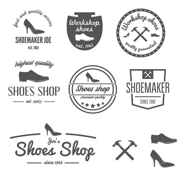 مجموعه ای از لوگوی جذاب نشان نشان یا لوگو تایپ برای کفاش فروشگاه کفش و تعمیر کفش