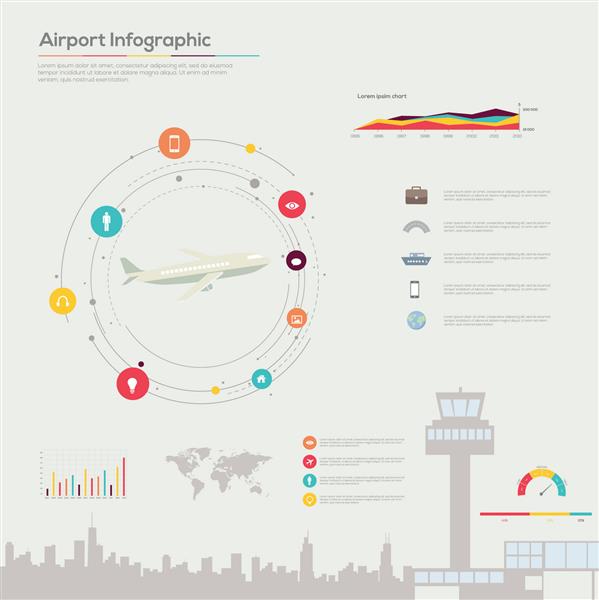 اینفوگرافی فرودگاه مجموعه برداری