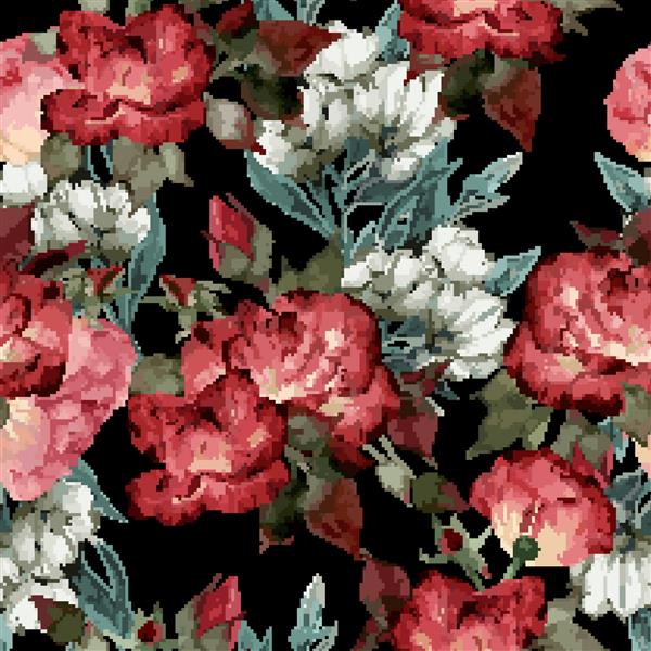 الگوی گل یکپارچه با گل رز آبرنگ تصویر برداری