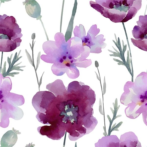 گلهای خشخاش آبرنگ الگوی یکپارچه زمینه ای برای طراحی و دکوراسیون شما