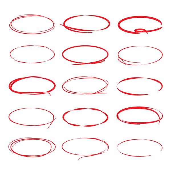 نشانه های کشیده شده با قلم قرمز مجموعه دایره قرمز