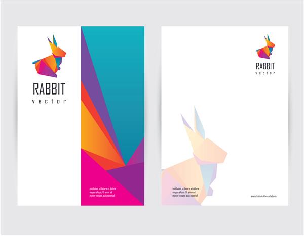 جلد بروشور مشاغل شرکتی و الگوی ساخت سربرگ با طراحی عناصر آرم خرگوش چند رنگ چند ضلعی