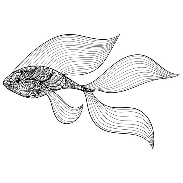 ماهی طلایی سبک شده تصویر وکتور طرح دار دستی کشیده شده روی زمینه سفید طرح قدیمی برای طراحی خال کوبی یا makhenda مجموعه هنر دریا