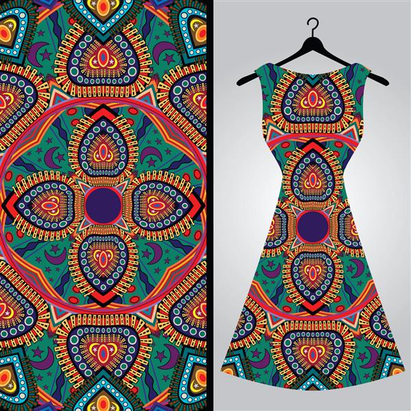طرح الگوی پارچه ای برای لباس زنانه وکتور تصویر مد ماندالا را طراحی کنید ایده آل برای چاپ روی پارچه یا کاغذ