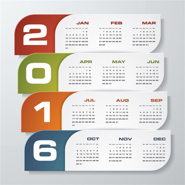 تقویم طراحی ساده الگوی طراحی وکتور سال از ژانویه-دسامبر 2016 نصب می شود